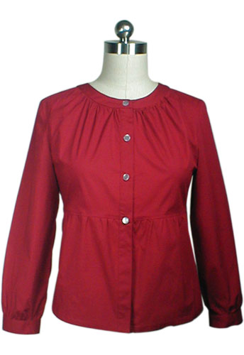 Red Cotton Long-Sleeves Blouse Shirt