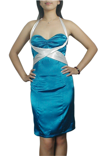 Teal Lace-Up Corset Straps Halter Pencil Dress