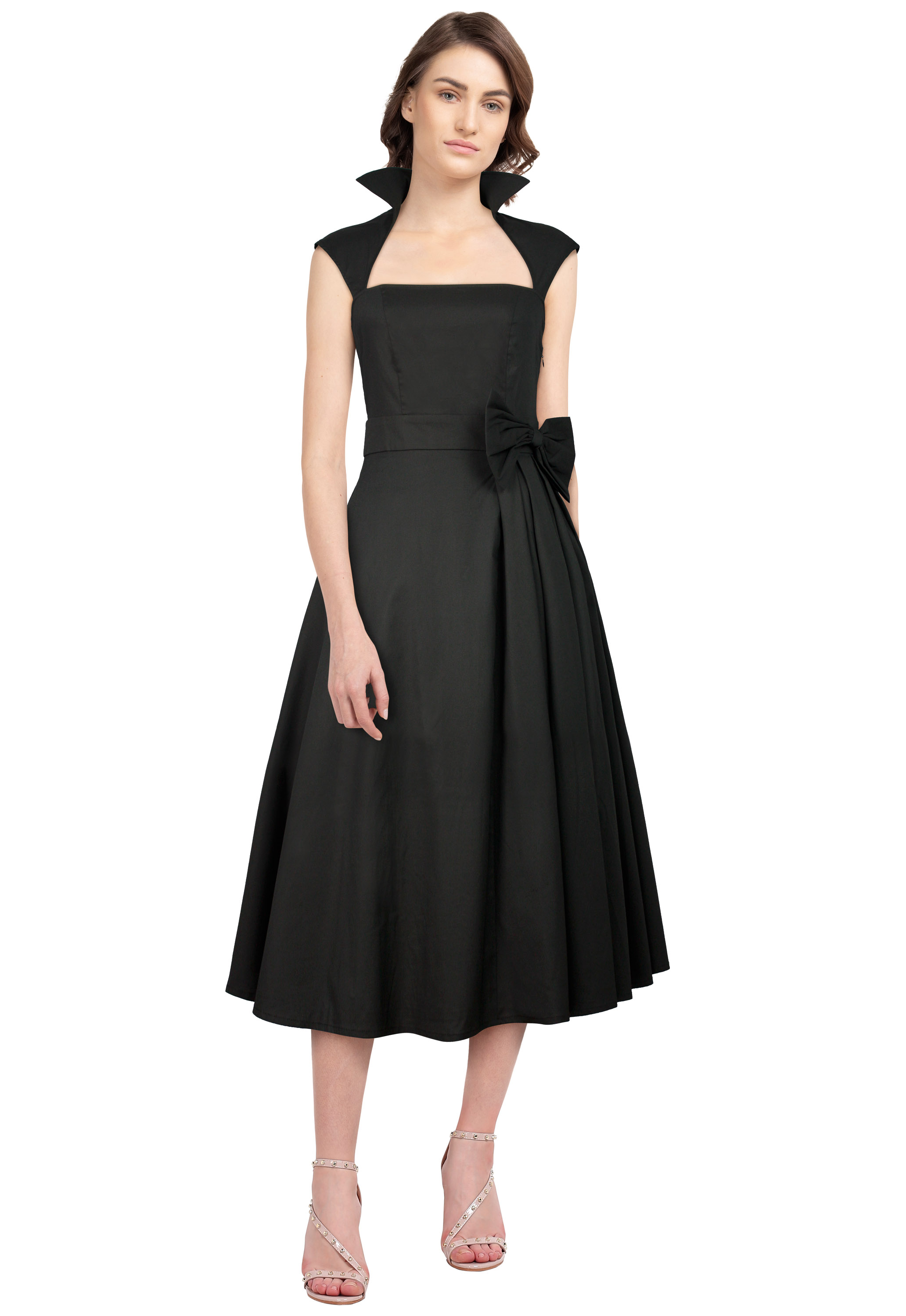 JESSICA HOWARD WOMEN'S PETITE 2-PIECE BLACK PLEATED BELTED DRESS