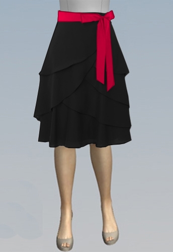 Tiered Skirt (Black w/Red Belt)