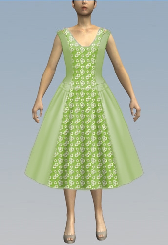 Lowered Neckline/Green Daisy Print