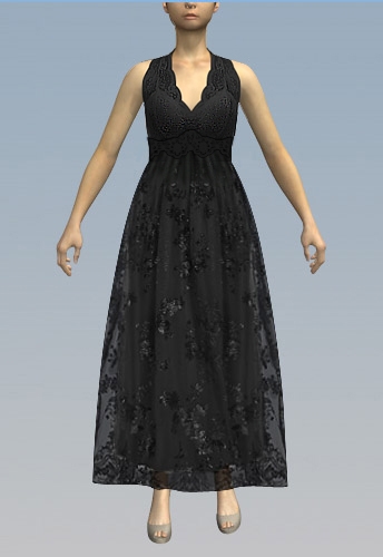 Halterneck lace and chiffon maxi dress