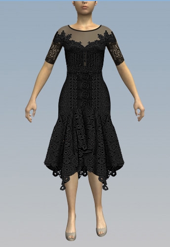 Fishnet neckline lacy handkerchief dress