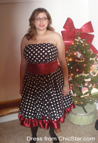 Plus-Size Bowknot Polka-dot Dress