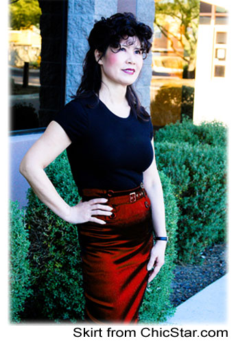 High-Waist Belted Satin Pencil Skirt