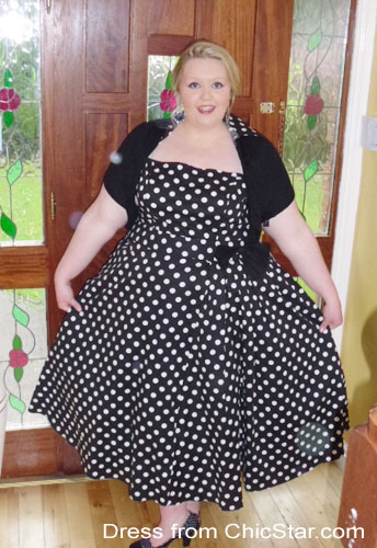 Plus-size Polka-Dot Belted Pleat Dress