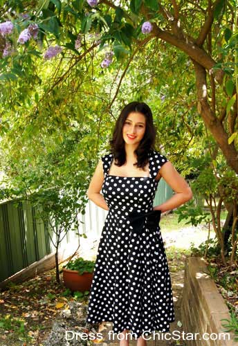 Polka-Dot Belted Pleat Dress