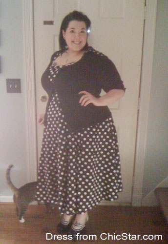 Plus-size Polka-Dot Belted Pleat Dress