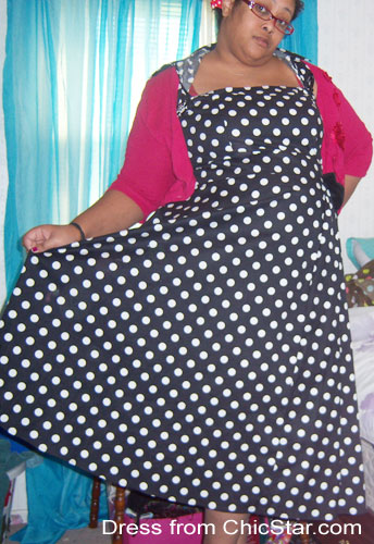 Plus-size Polka-Dot Belted Pleat Dress