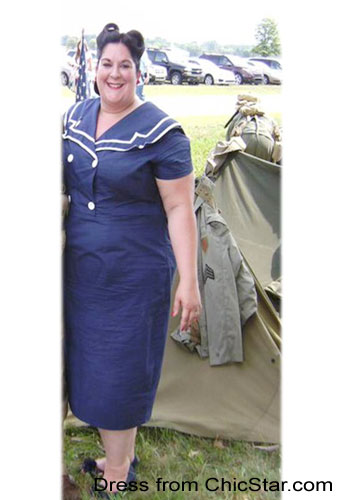 Plus-Size Vintage Sailor Pencil Cotton Dress