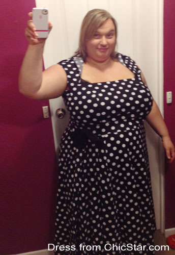 Plus-size Polka-Dot Belted Pleat Dress