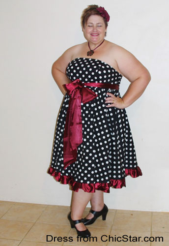 Plus-Size Bowknot Polka-dot Dress