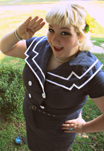 Plus-Size Vintage Sailor Pencil Cotton Dress