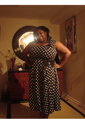 Plus-size Polka-Dot Belted Pleat Dress