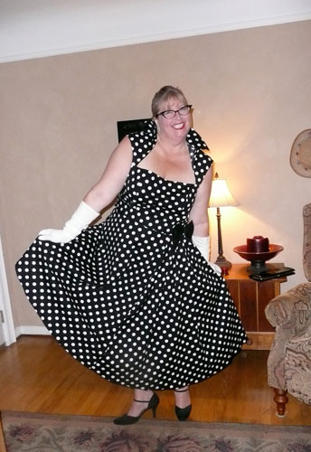 Plus-size Polka-Dot Belted Pleat Dress