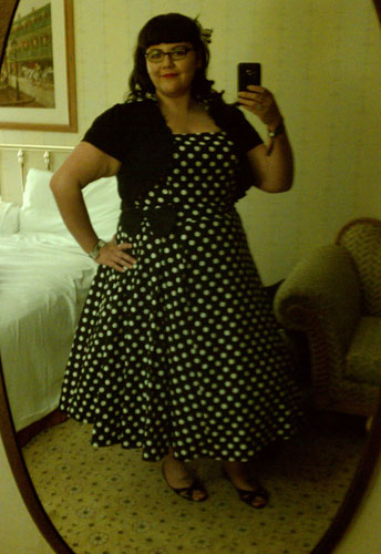 Plus-size Polka-Dot Belted Pleat Dress