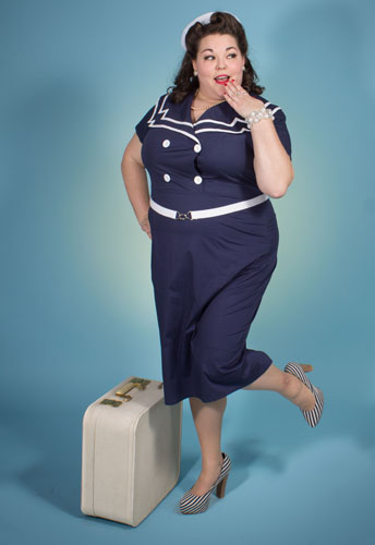 Plus-Size Vintage Sailor Pencil Cotton Dress