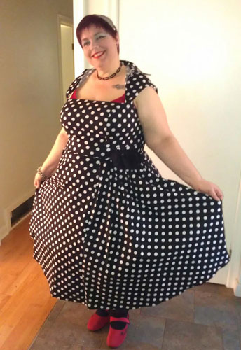 Plus-size Polka-Dot Belted Pleat Dress