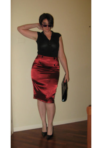 High-Waist Belted Satin Pencil Skirt