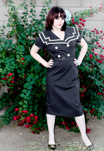 Plus-Size Vintage Sailor Pencil Cotton Dress