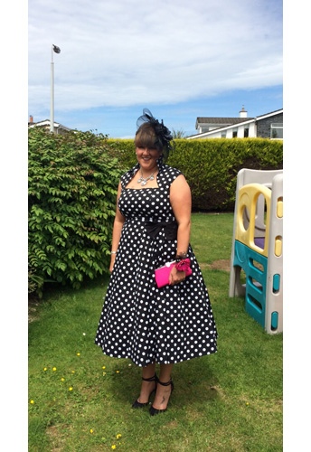 Plus-size Polka-Dot Belted Pleat Dress