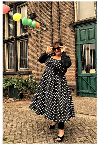 Plus-size Polka-Dot Belted Pleat Dress