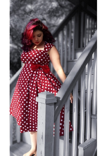 Polka-Dot Belted Pleat Dress