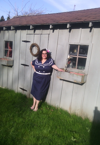 Plus-Size Vintage Sailor Pencil Cotton Dress
