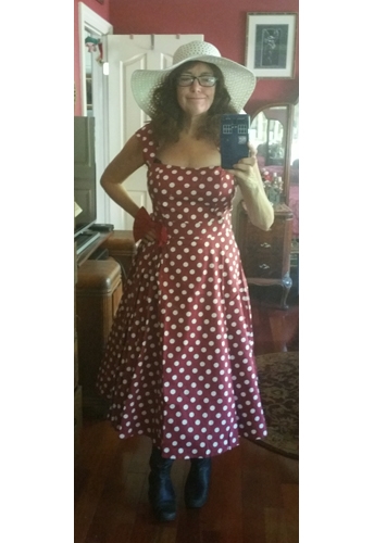 Polka-Dot Belted Pleat Dress