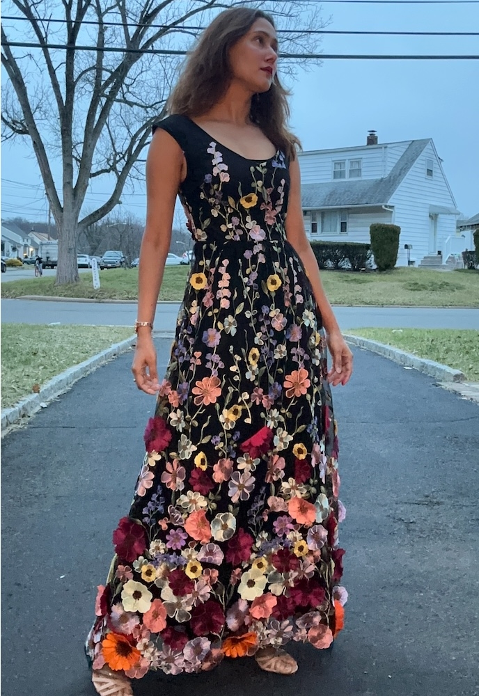 3D Floral Applique Maxi Dress