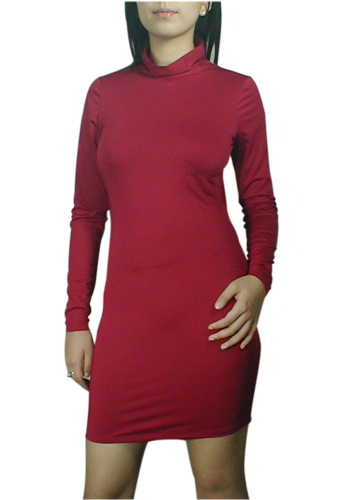 Fitted Turtle-Neck Mini Jersey Dress