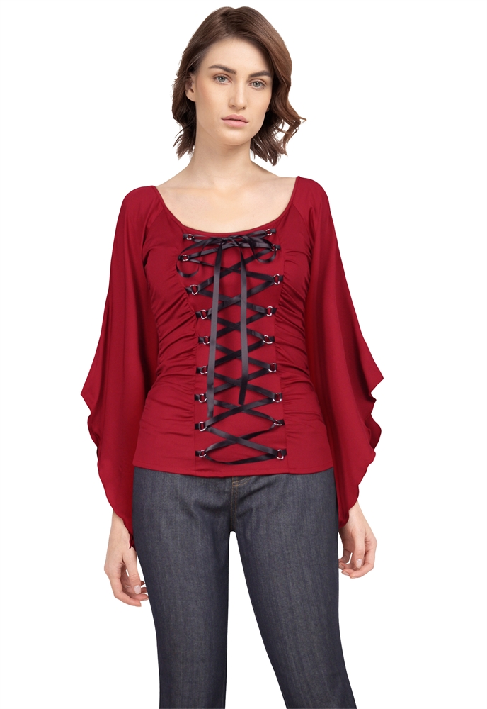 Plus-Size Lace-Up Gothic Corset Jersey Top