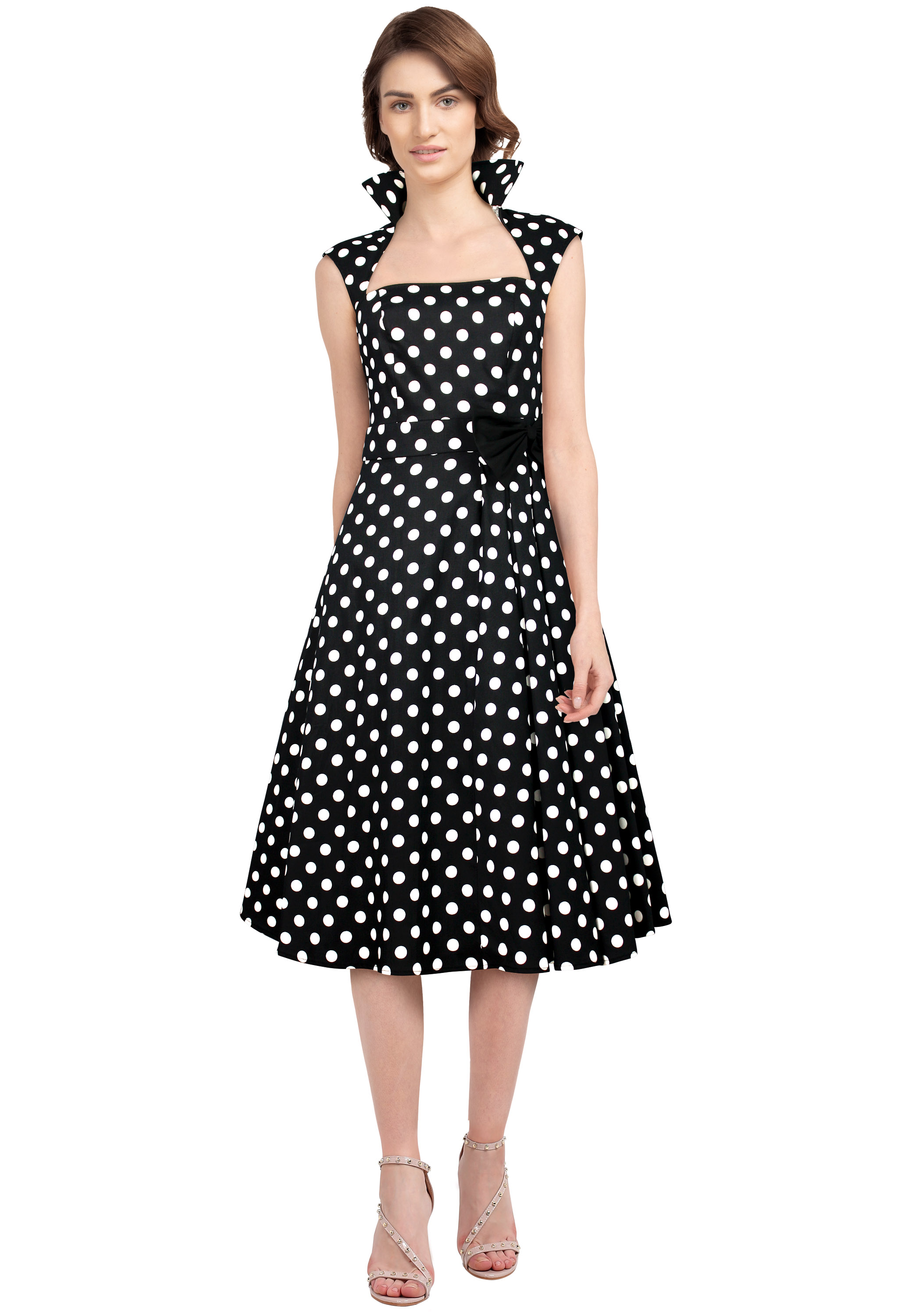 Polka-Dot Belted Pleat Dress