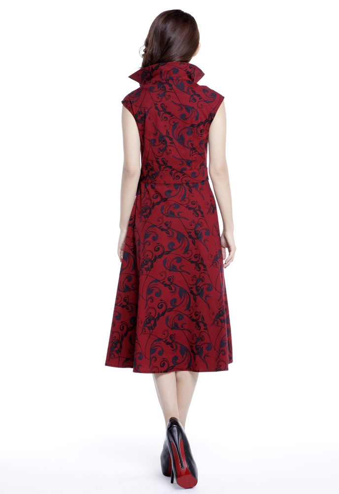 Printed Belted Pleat Dress