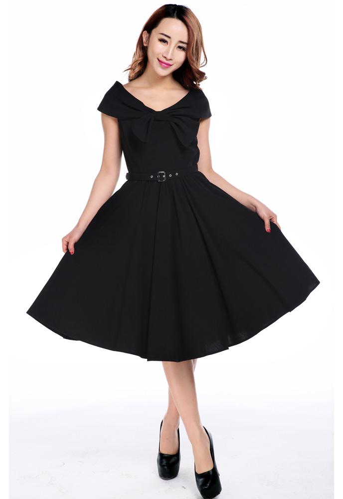 Bow Collar V-Neck Dress