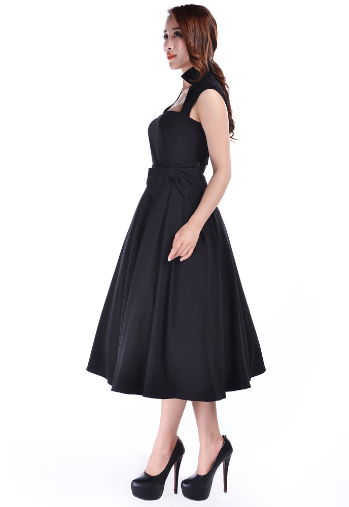 Retro Belted Bow Dress