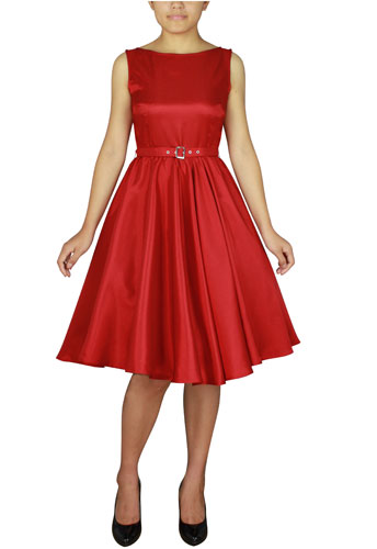 Satin Sleeveless Belted Dress