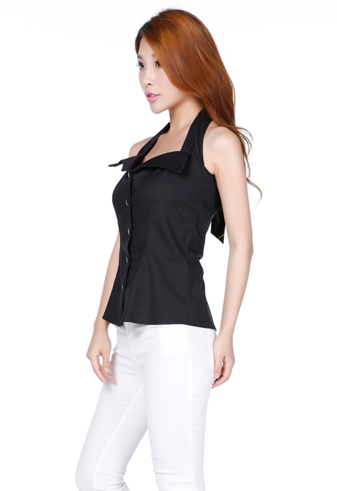 Fold Collar Sleeveless Halter Top