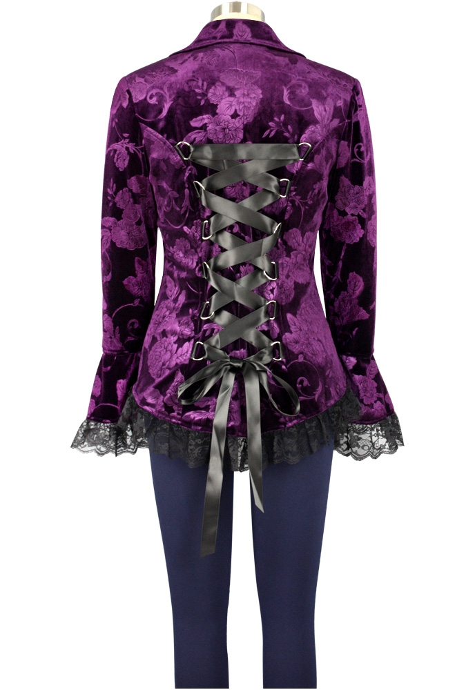 Lace Trim Corset Velvet Jacket