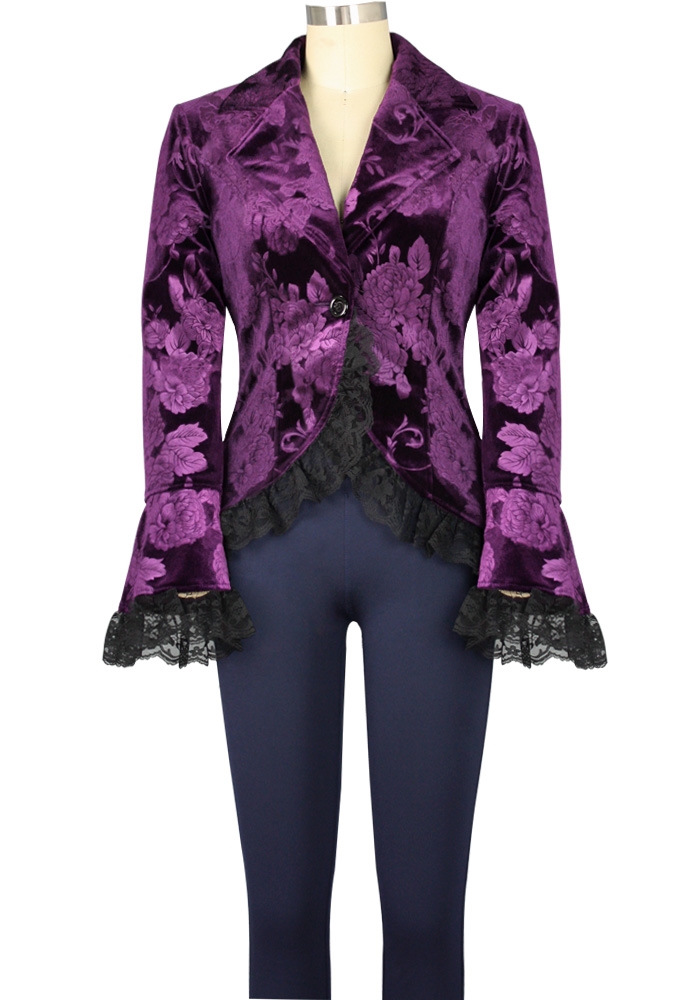 Lace Trim Corset Velvet Jacket