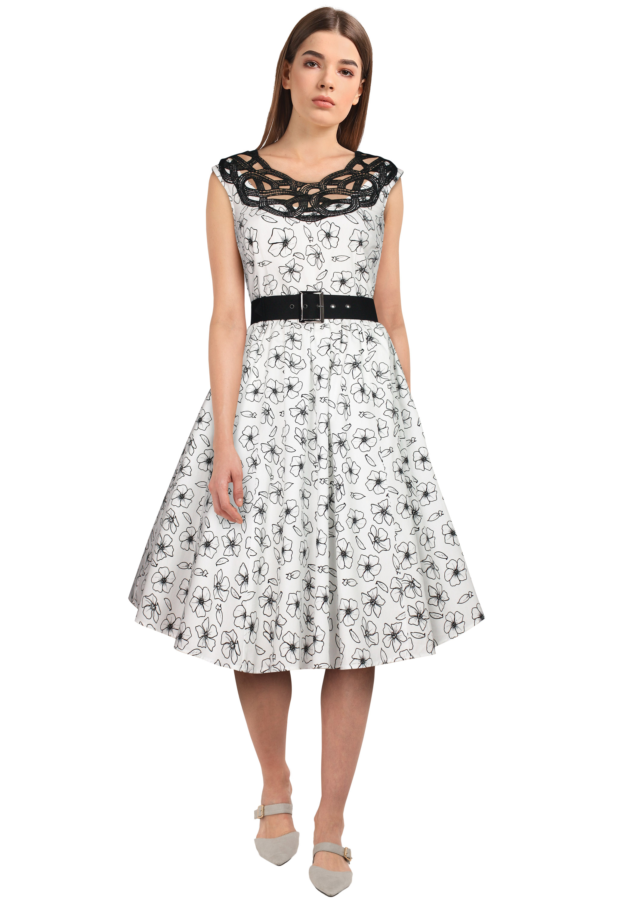 Lace Neck Retro Dress