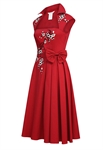 Applique Pleated Bow Dress