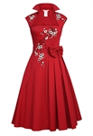 Applique Pleated Bow Dress