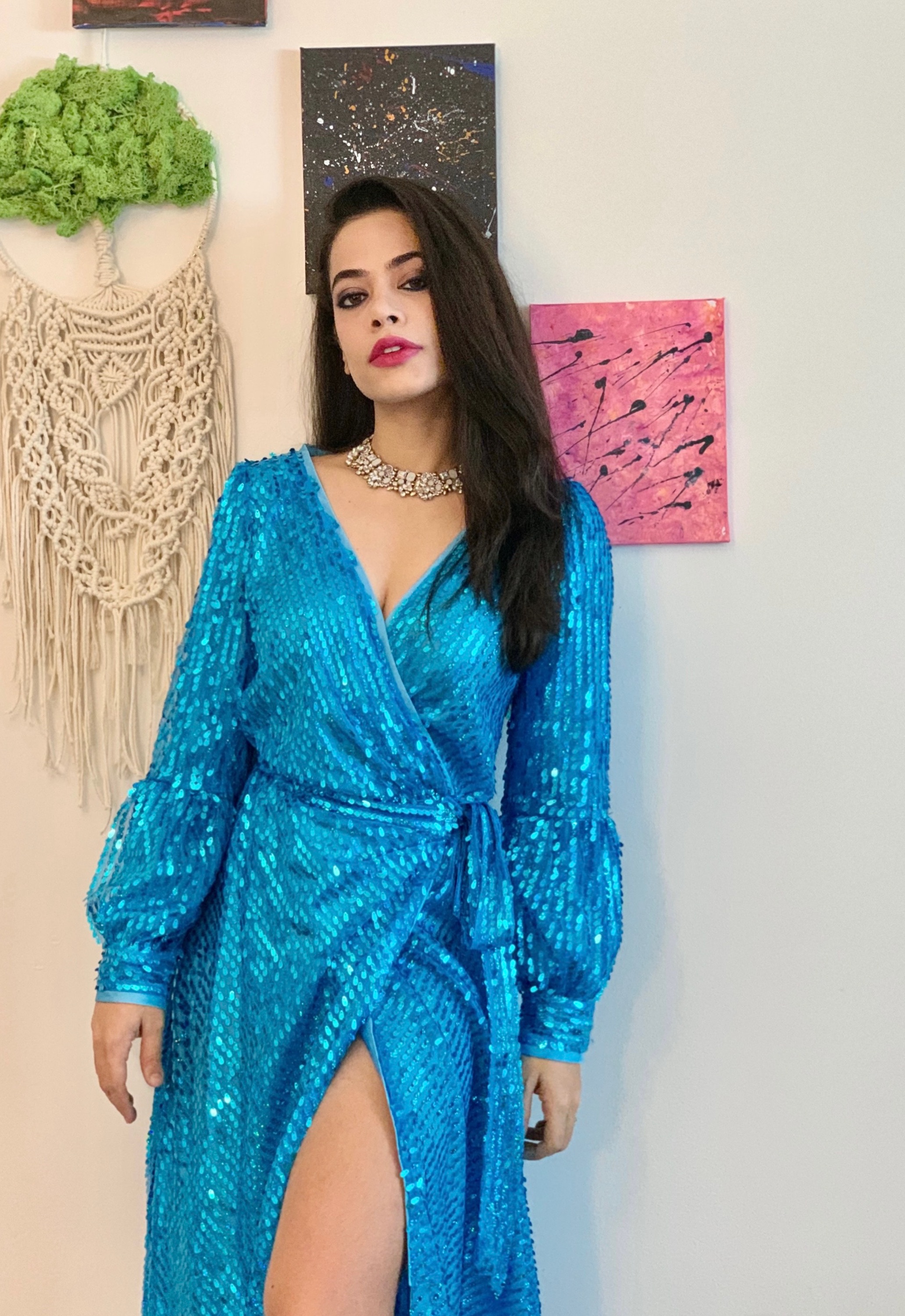 Sequin Wrap Tie Dress