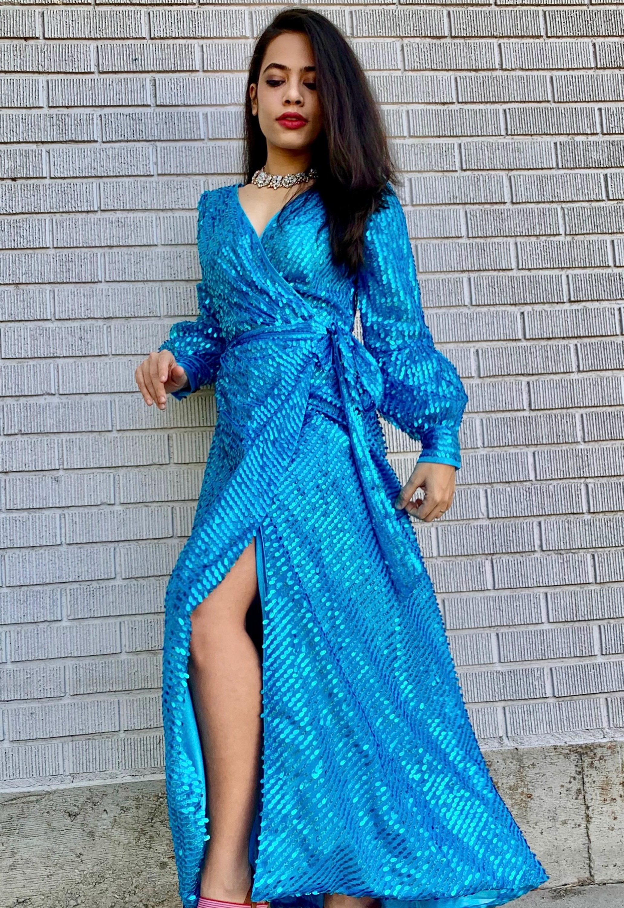 Sequin Wrap Tie Dress