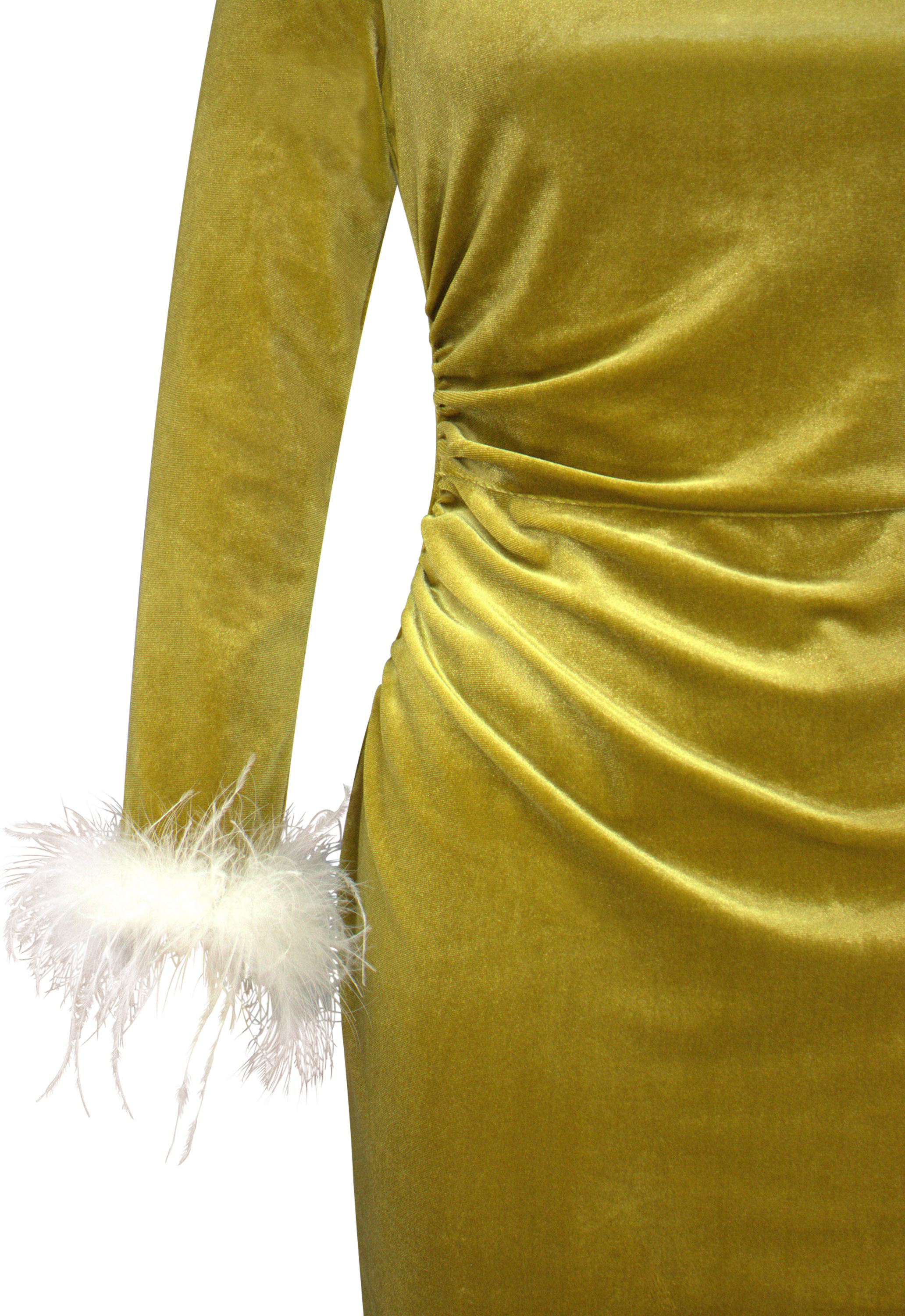 Velvet Feather-Trim Dress