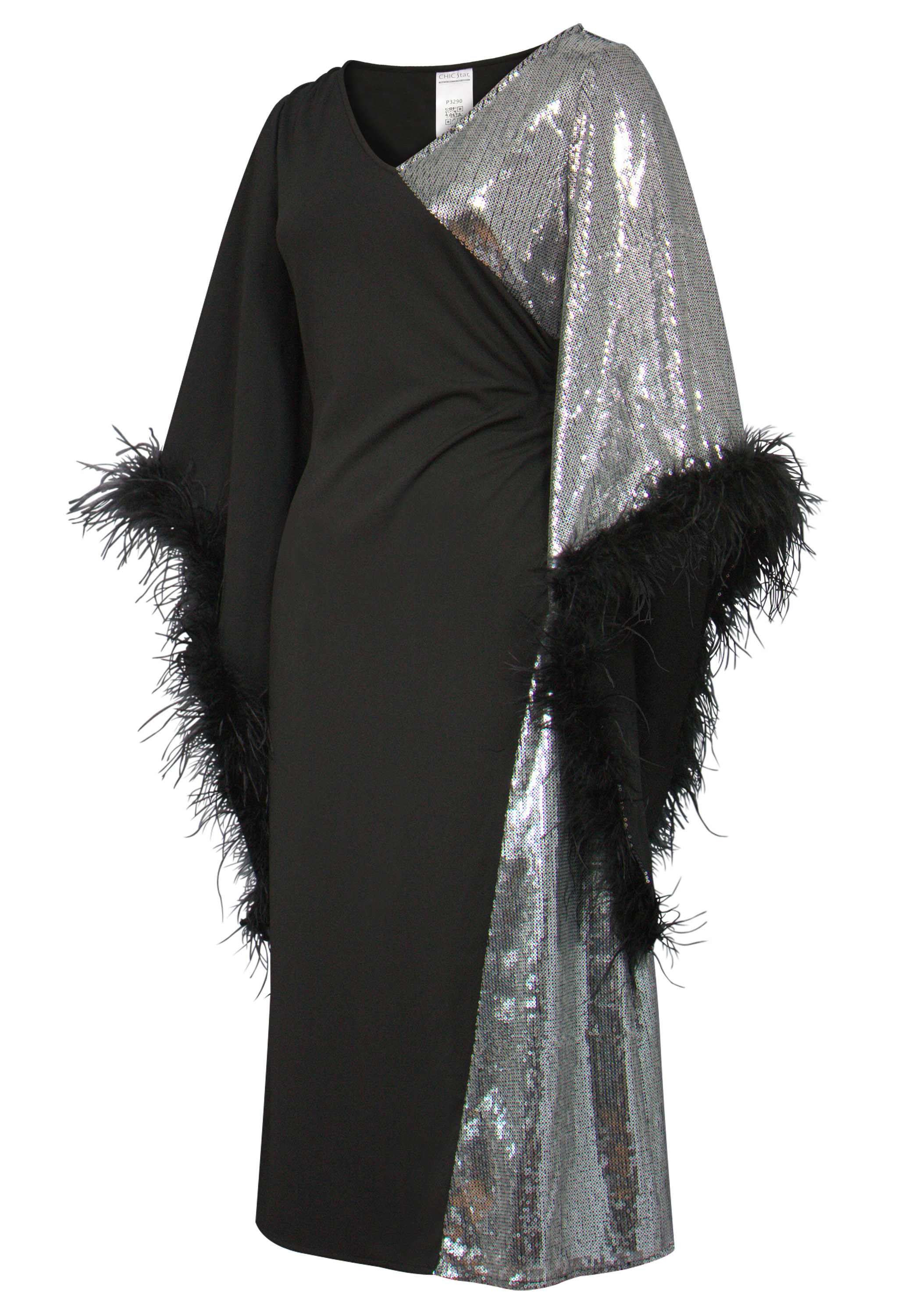 Sequin Feather-Trim Dress