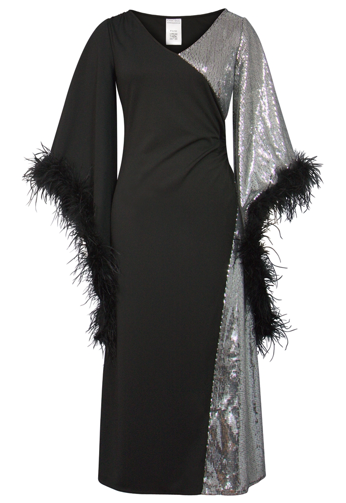 Sequin Feather-Trim Dress