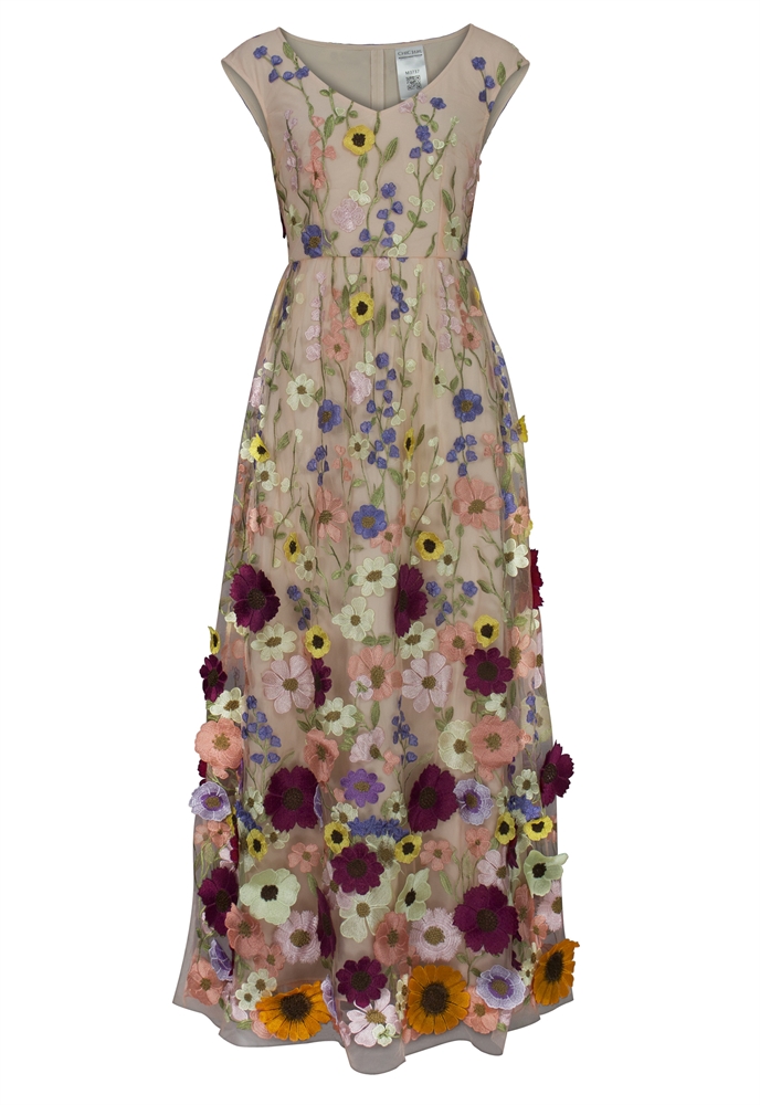3D Floral Applique Maxi Dress