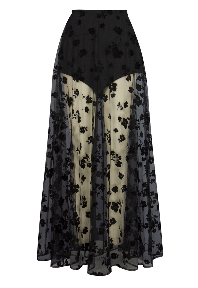 Velvet Mesh Maxi Skirt